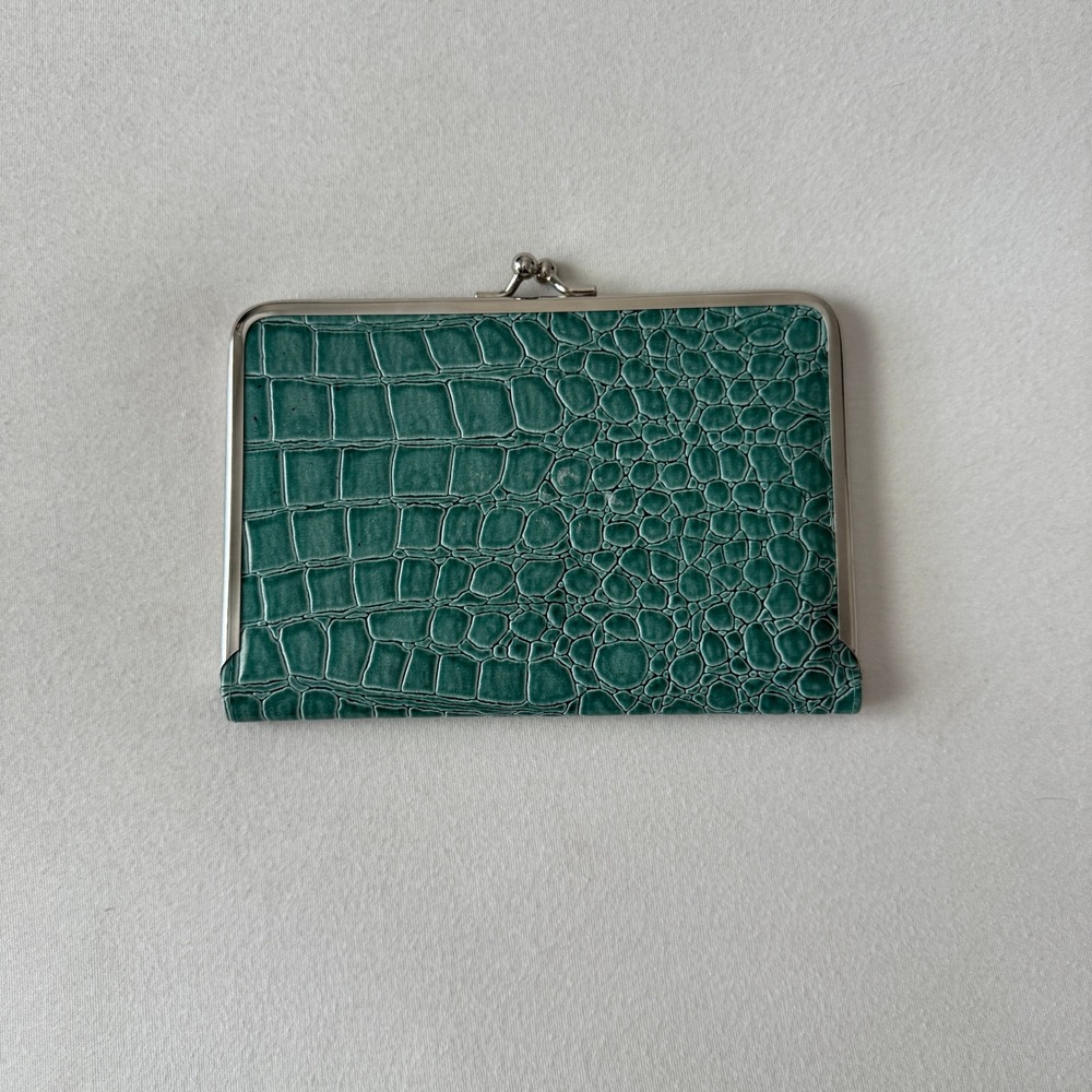Vintage Style Photo Album Wallet Teal Faux Croc Leather Kiss Lock 90s Y2K